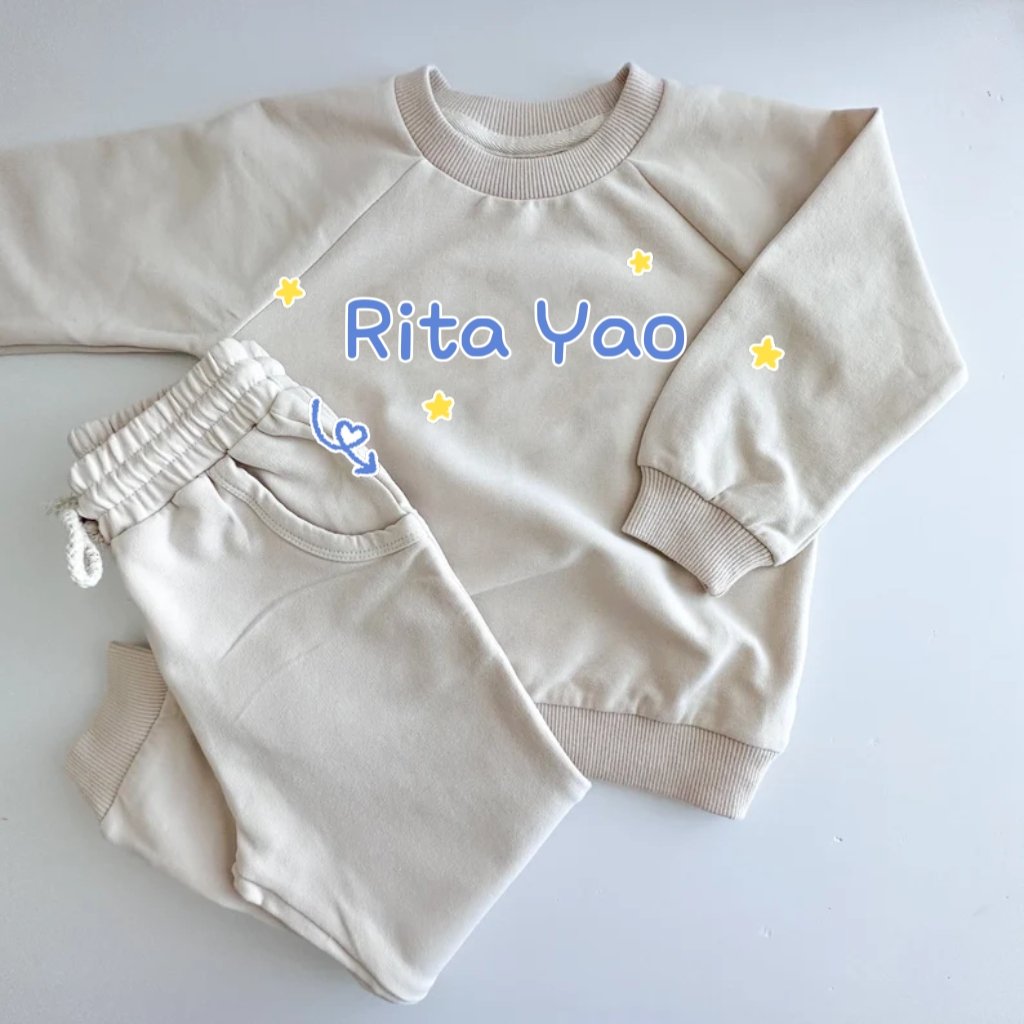 Custom embroidery children french terry sweatshirt jogger set baby toddler boy girl fleece two piece outfit set 2025