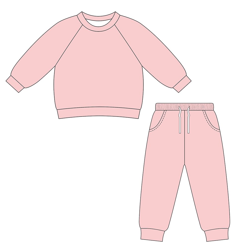 Custom embroidery children french terry sweatshirt jogger set baby toddler boy girl fleece two piece outfit set 2025