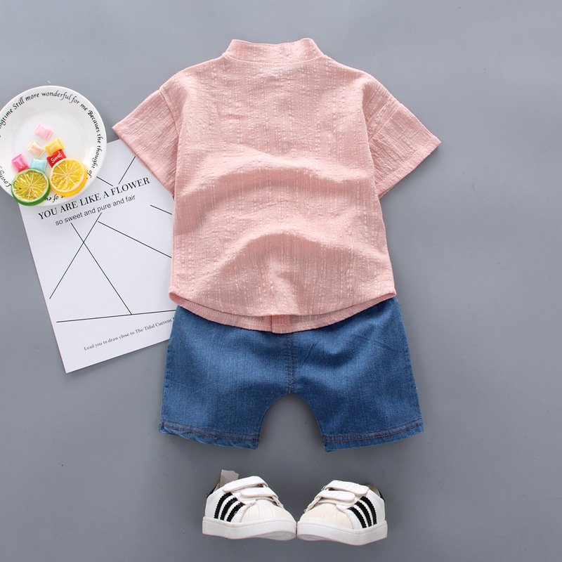 Children's Clothing Summer 2024 New Toddler Boys Cartoon Shirts Denim Shorts Baby Kids Two Pieces Clothes Set