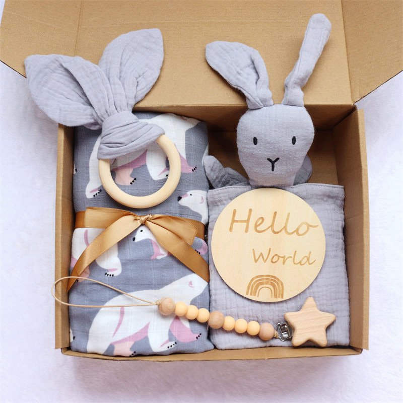 2023 new arrival new born baby gifts set organic cotton Swaddle blanket baby shower gift set