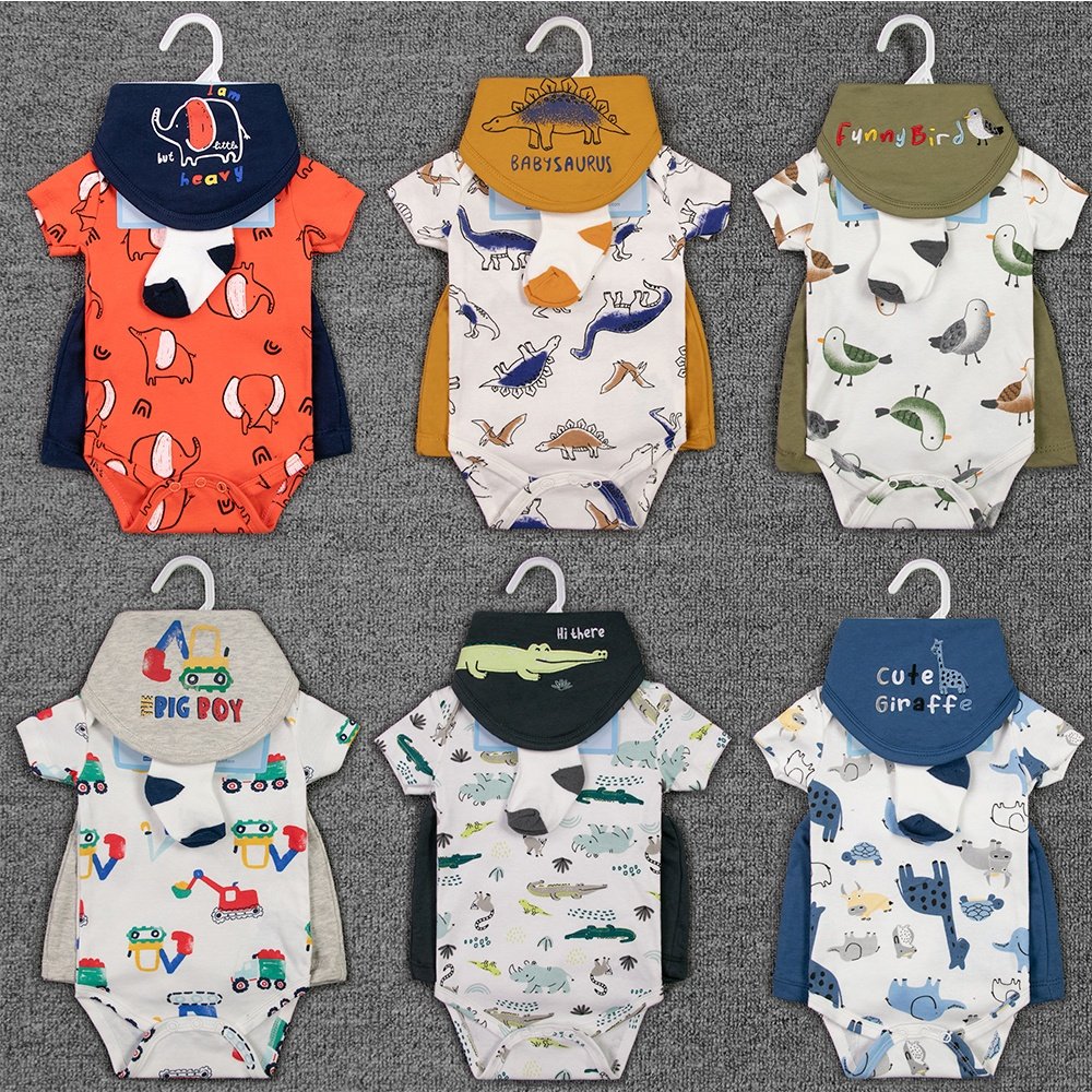 Summer Infant casual Clothes Newborn Boy Outfits Romper Bodysuit Tops+Shorts Pants Baby cute short sleeve outfit 4piece set