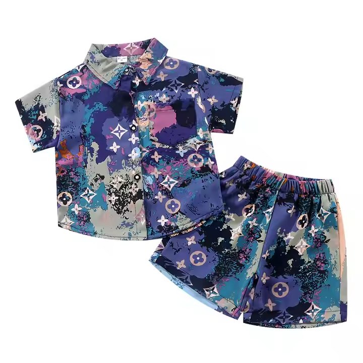 High Quality Summer Breathable Print Set for Kids Boys Casual Short Sleeve Shirt and Shorts Suit Manufactured Wholesale