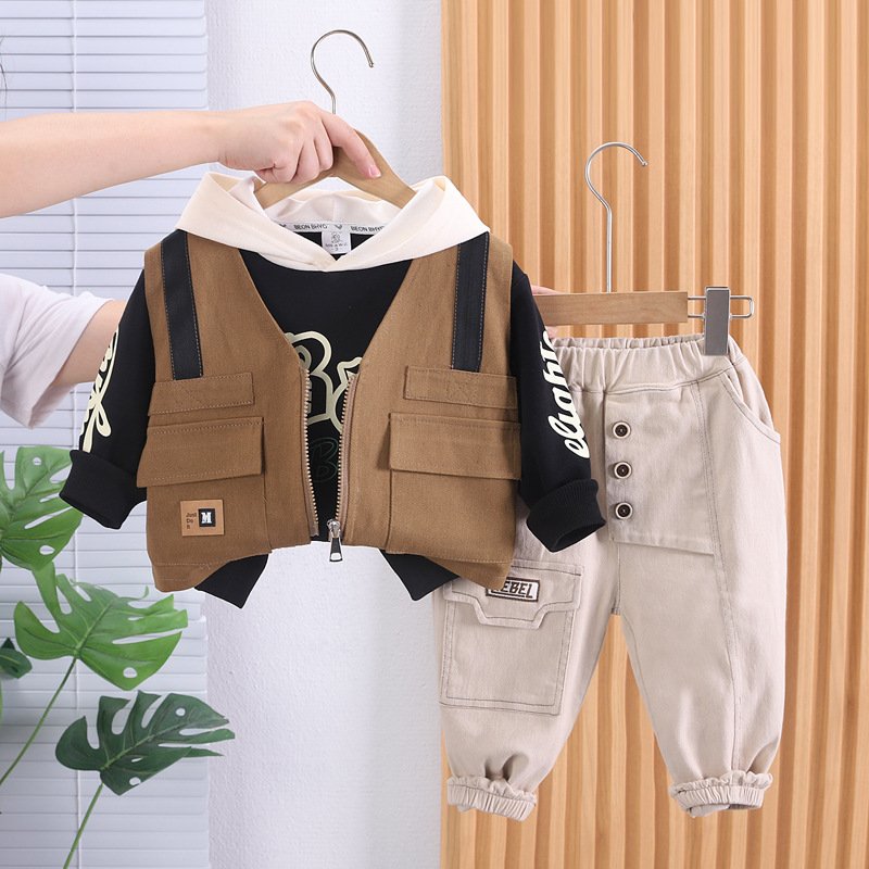 Autumn Newborn Baby Cotton Hooded Clothes 3pcs Sets Fashion Infant Girl Printing Pullover Toddler Boys Solid Color Pants