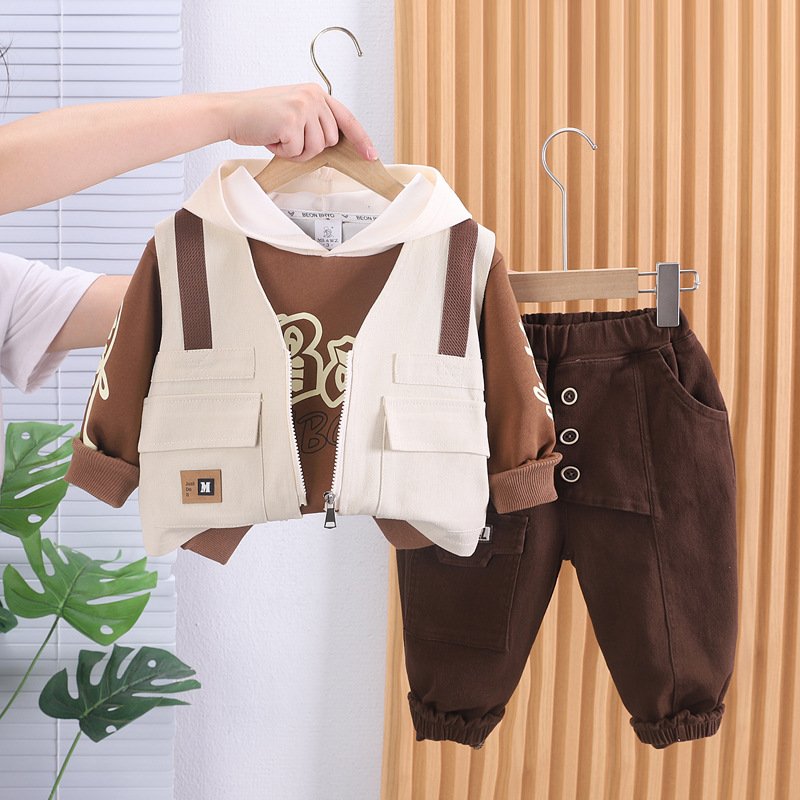 Autumn Newborn Baby Cotton Hooded Clothes 3pcs Sets Fashion Infant Girl Printing Pullover Toddler Boys Solid Color Pants