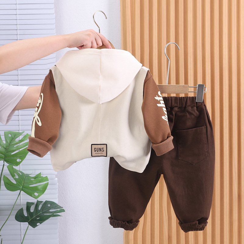 Autumn Newborn Baby Cotton Hooded Clothes 3pcs Sets Fashion Infant Girl Printing Pullover Toddler Boys Solid Color Pants
