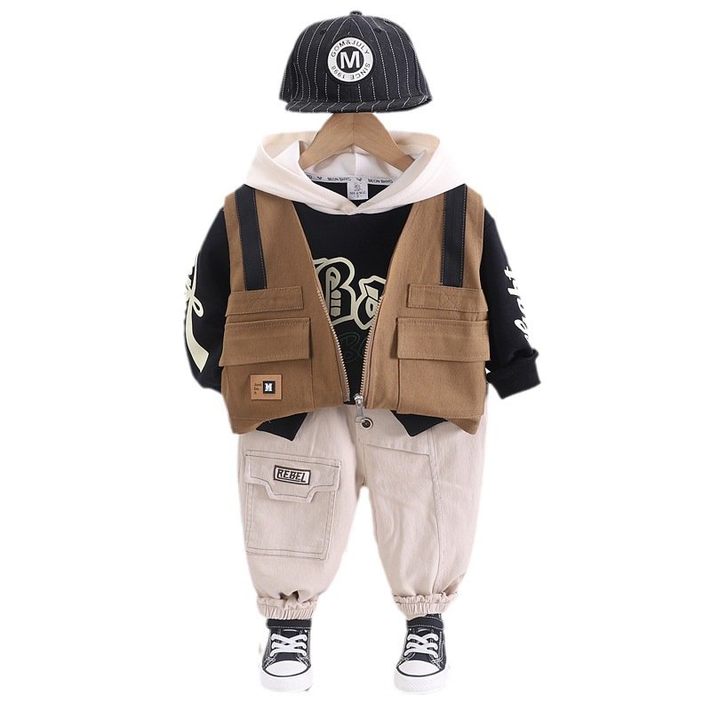 Autumn Newborn Baby Cotton Hooded Clothes 3pcs Sets Fashion Infant Girl Printing Pullover Toddler Boys Solid Color Pants
