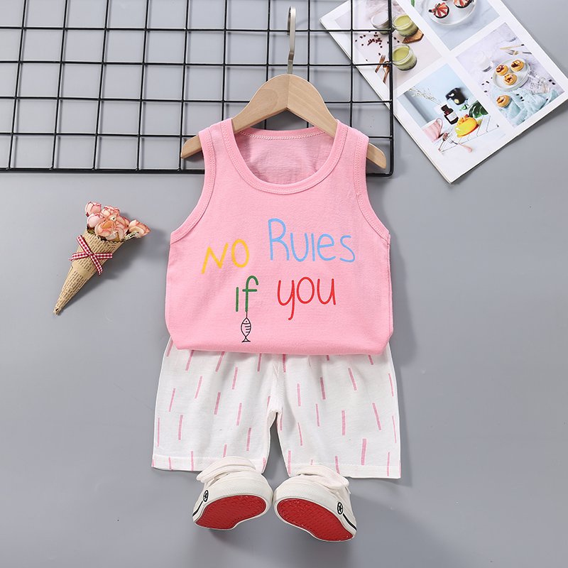 Children's vest set pure cotton summer clothes,boys and girls sleeveless set children's clothing with factory best