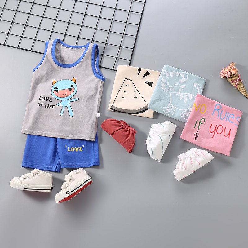 Children's vest set pure cotton summer clothes,boys and girls sleeveless set children's clothing with factory best