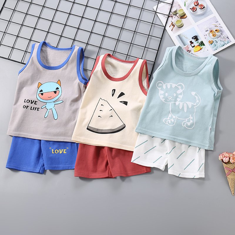 Children's vest set pure cotton summer clothes,boys and girls sleeveless set children's clothing with factory best