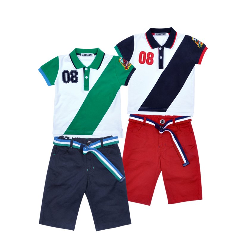 Guangzhou baby clothing supplier pique polo collar baby kids clothing sets boys short sleeve shirts on sale
