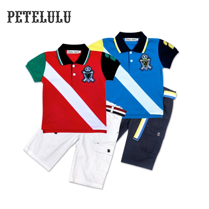 Guangzhou baby clothing supplier pique polo collar baby kids clothing sets boys short sleeve shirts on sale