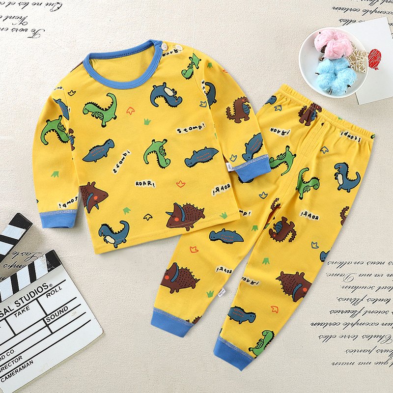 Wholesale 100% Cotton Boys Sleepwear Kids Pyjamas with Cartoon Pattern Spring Winter Clothing for Babes