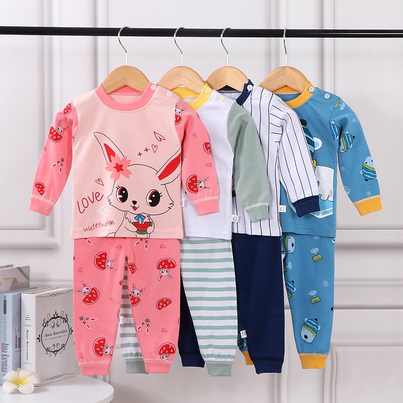 Wholesale 100% Cotton Boys Sleepwear Kids Pyjamas with Cartoon Pattern Spring Winter Clothing for Babes