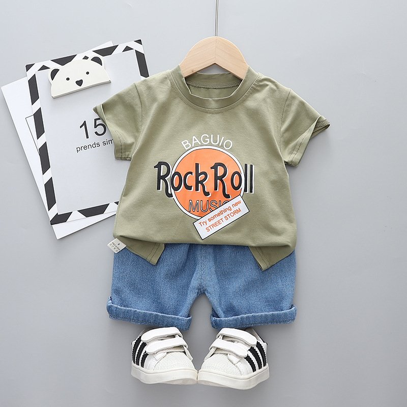1-4 Year Baby Toddler Boy Outfits Clothes Summer Kids Pattern Short Sleeve T Shirt Jeans Shorts Pant Set