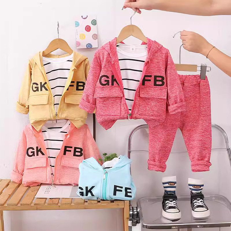 Autumn Boutique Wholesale Kids Jogging Suits Zipper Up Jacket Shirt Pants 3PCS Boys Girls Clothing Tracksuits Sweatsuit Sets