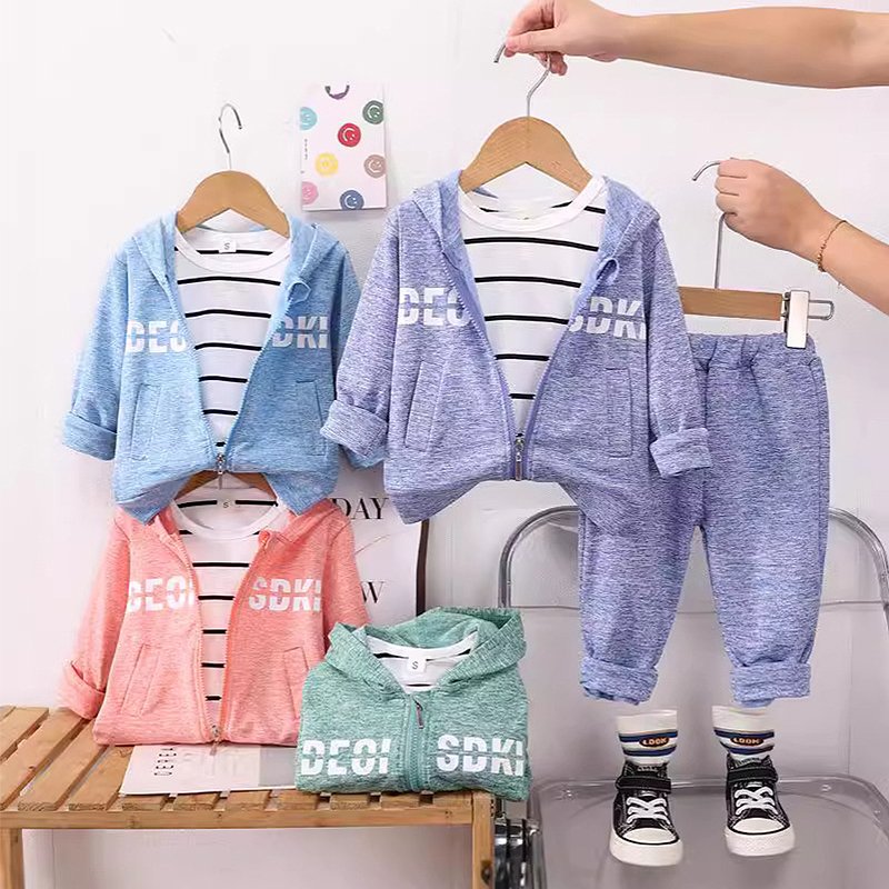 Autumn Boutique Wholesale Kids Jogging Suits Zipper Up Jacket Shirt Pants 3PCS Boys Girls Clothing Tracksuits Sweatsuit Sets