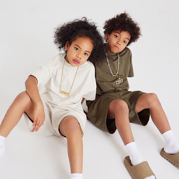 Luxury Wholesale Custom Logo Summer Children Kid Boys And Girls Clothing Heaveweight Cotton T Shirt Shorts Two Piece Sets
