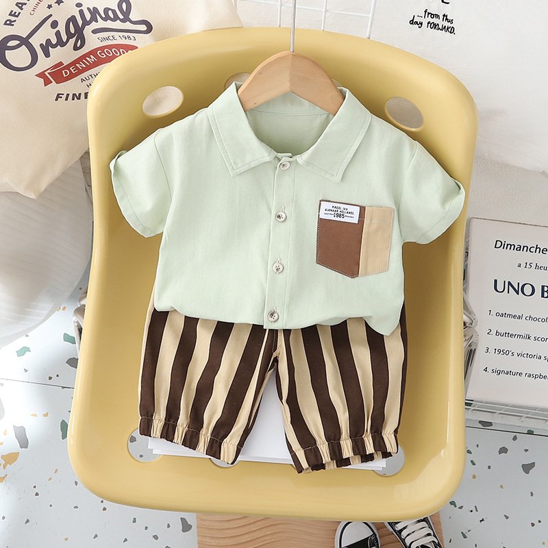 Summer casual baby Boys suit two-piece button shirt mosquito pants tops outfits gentle baby Boys Clothing Sets