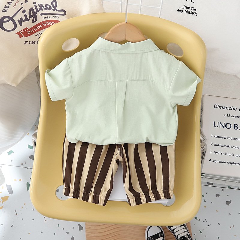Summer casual baby Boys suit two-piece button shirt mosquito pants tops outfits gentle baby Boys Clothing Sets