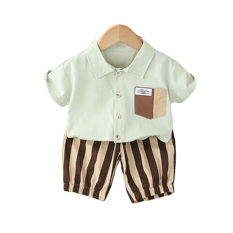 Summer casual baby Boys suit two-piece button shirt mosquito pants tops outfits gentle baby Boys Clothing Sets