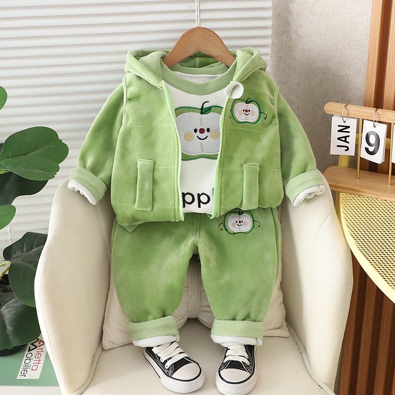 Autumn Children's Three-Piece Set Fleece-Lined Long Sleeve Suit for Boys and Girls Baby Clothes Wholesale for Kids