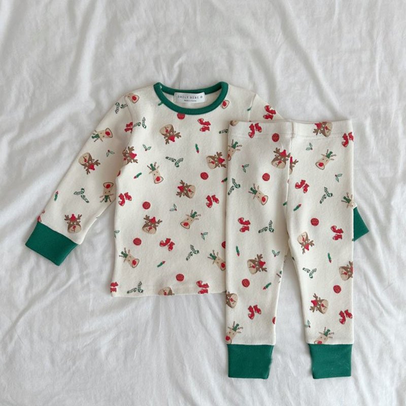 Autumn and Winter Boys Girls Christmas Suit Cotton Baby Printed Long Sleeve Tops Pants Set Fashion Baby Christmas Clothes