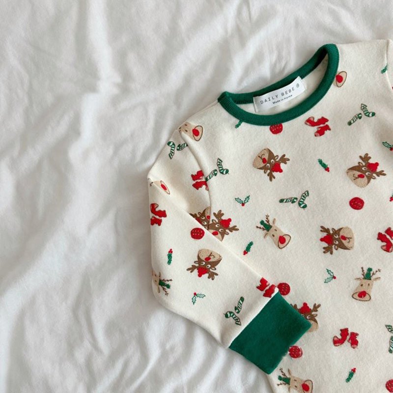 Autumn and Winter Boys Girls Christmas Suit Cotton Baby Printed Long Sleeve Tops Pants Set Fashion Baby Christmas Clothes