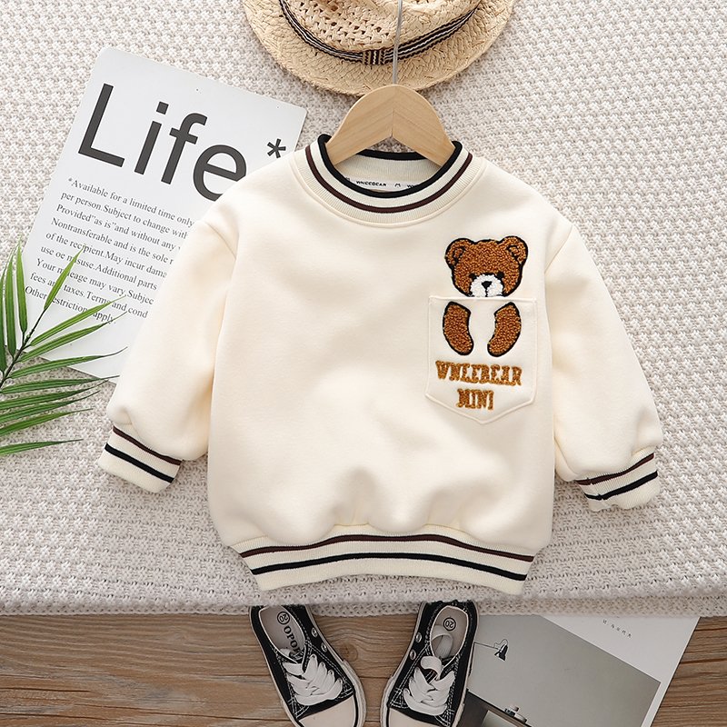 Autumn New Style Canvas Cotton Casual Pants for Toddler Boys Winter Baseball Long Sleeves with Embroidered Bear Patchwork Design