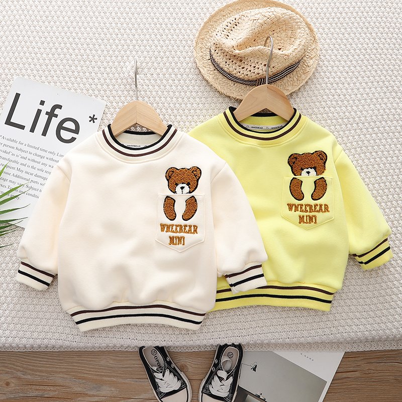 Autumn New Style Canvas Cotton Casual Pants for Toddler Boys Winter Baseball Long Sleeves with Embroidered Bear Patchwork Design