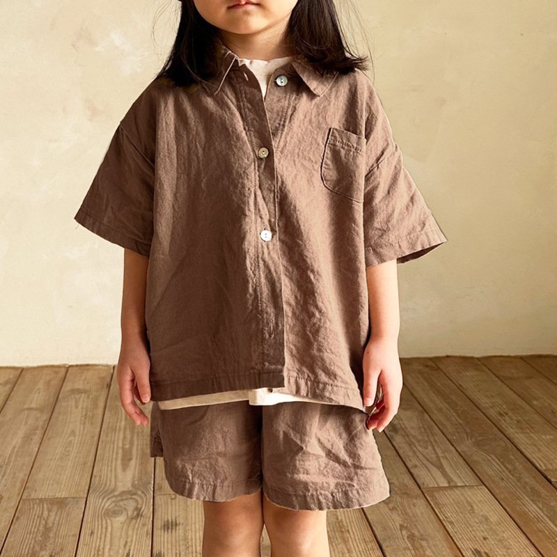 Children'S Custom Logo Boys And Girls Baby Color Matching Raglan Sleeve Shorts Plain Two Piece Children Suit Short Set For Kids