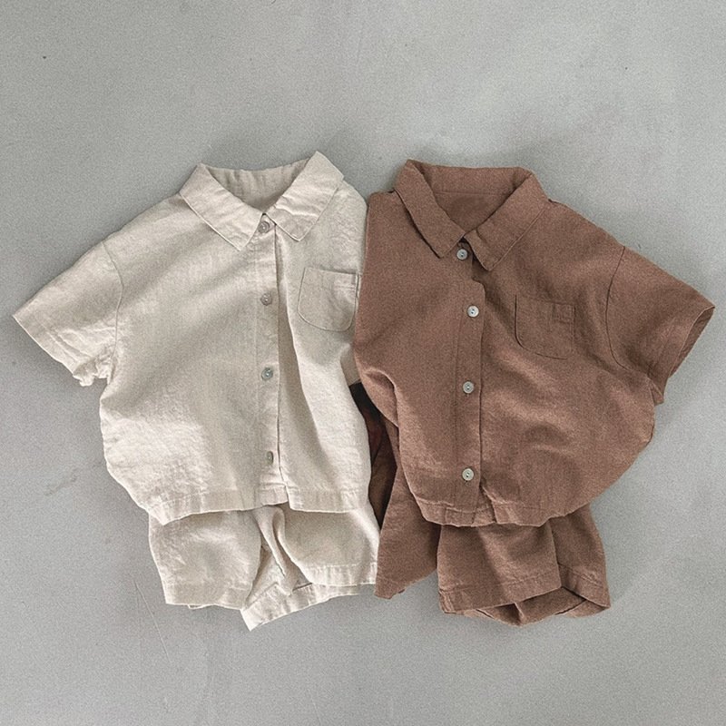 Children'S Custom Logo Boys And Girls Baby Color Matching Raglan Sleeve Shorts Plain Two Piece Children Suit Short Set For Kids