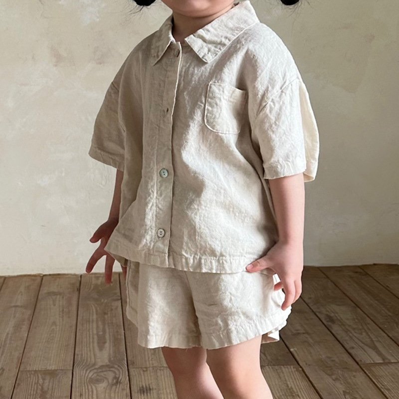 Children'S Custom Logo Boys And Girls Baby Color Matching Raglan Sleeve Shorts Plain Two Piece Children Suit Short Set For Kids