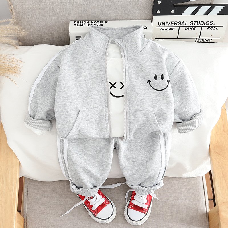 Boys' Autumn Set 2024 New Baby Sports Smile Three Piece Set Children's Spring and Autumn Clothing