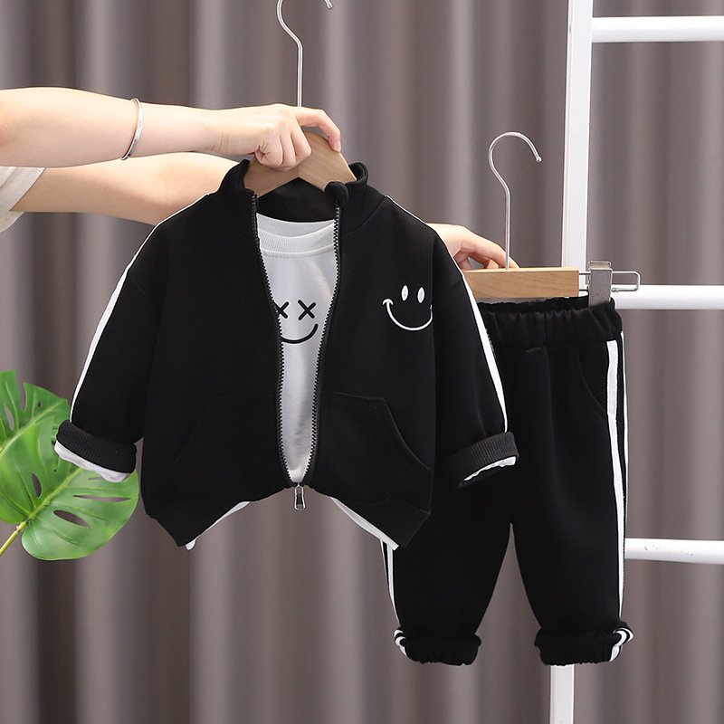 Boys' Autumn Set 2024 New Baby Sports Smile Three Piece Set Children's Spring and Autumn Clothing
