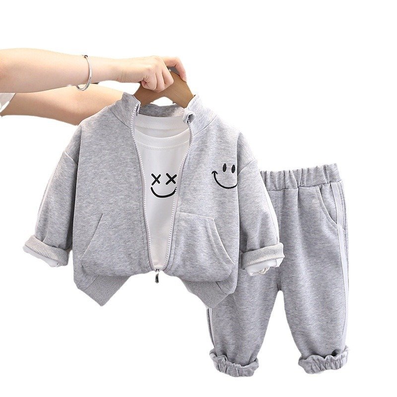 Boys' Autumn Set 2024 New Baby Sports Smile Three Piece Set Children's Spring and Autumn Clothing