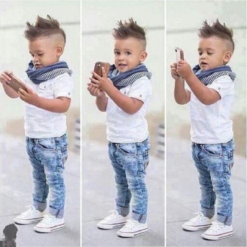 New Baby Clothing Set Children Summer Clothes 3pcs T-Shirt + Jeans + Scarf Short Sleeve Kids Boys Clothing Set Cool Kids Dress