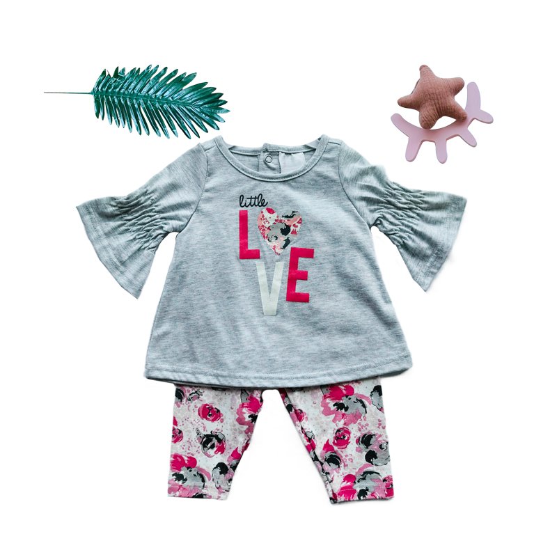 Custom autumn infant baby clothing Cute Floral Long Sleeve Pant Top Set Clothes 2Pcs Baby Girl Set