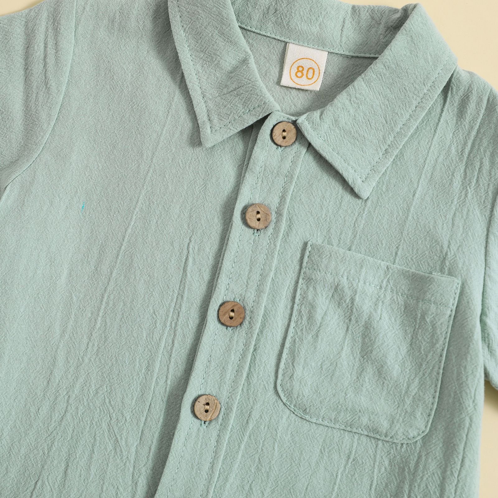 Summer linen casual short sleeved lapel polo shirt solid color summer two pieces boys clothing set