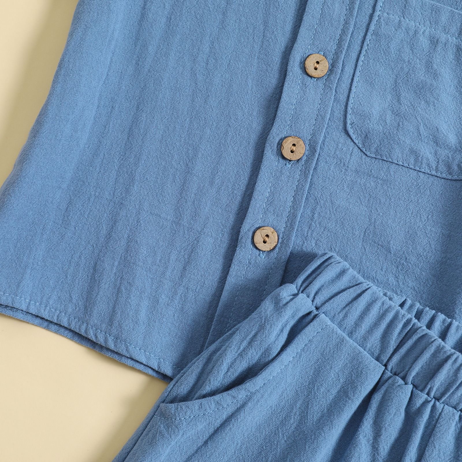 Summer linen casual short sleeved lapel polo shirt solid color summer two pieces boys clothing set