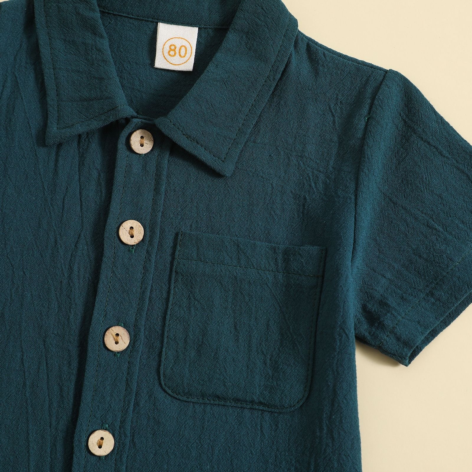 Summer linen casual short sleeved lapel polo shirt solid color summer two pieces boys clothing set