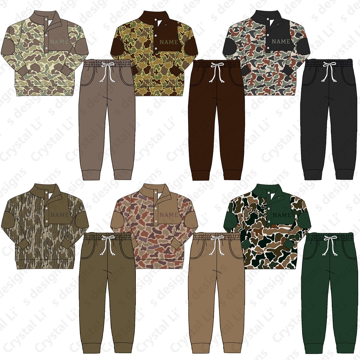 Custom camouflage print teen boys clothing monogram big boys clothing fall boys clothing sets
