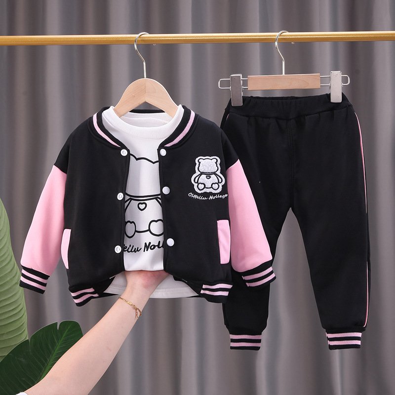 Conyson Wholesale Price Boys girls Baby Sets Autumn Children's Hoodie Winter Cartoon Cute Bear Soft 3-Piece Kids Clothes Set