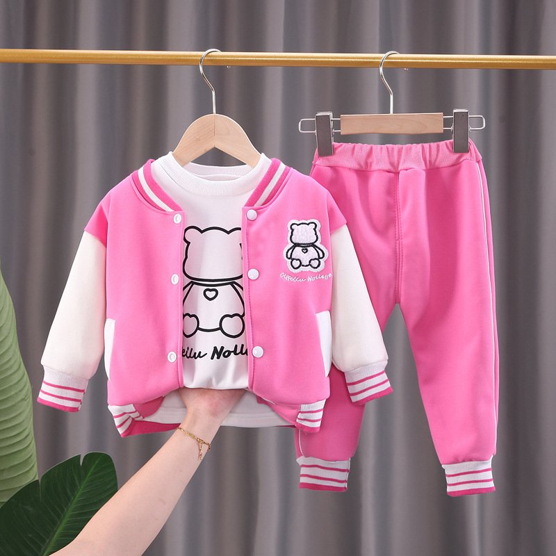 Conyson Wholesale Price Boys girls Baby Sets Autumn Children's Hoodie Winter Cartoon Cute Bear Soft 3-Piece Kids Clothes Set