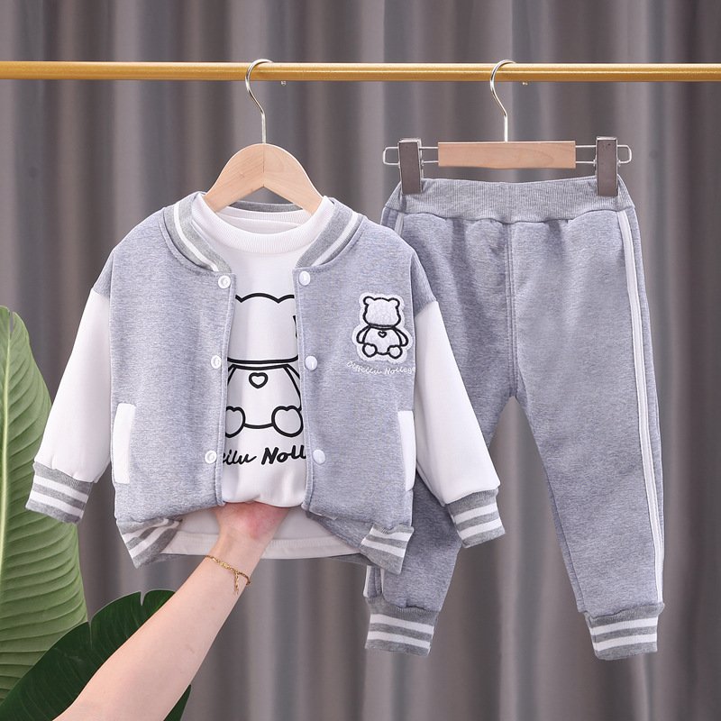 Conyson Wholesale Price Boys girls Baby Sets Autumn Children's Hoodie Winter Cartoon Cute Bear Soft 3-Piece Kids Clothes Set