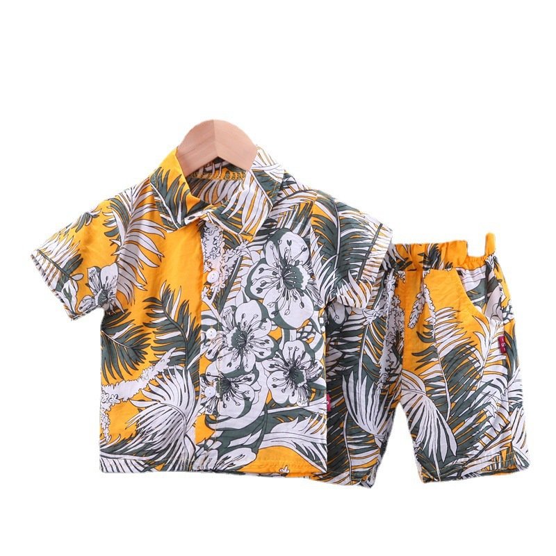 Hot Sale Fashion Casual Lapel Single-breasted Short-sleeved Shirt Shorts Set Boys Baby New 2 PCS Clothes Set