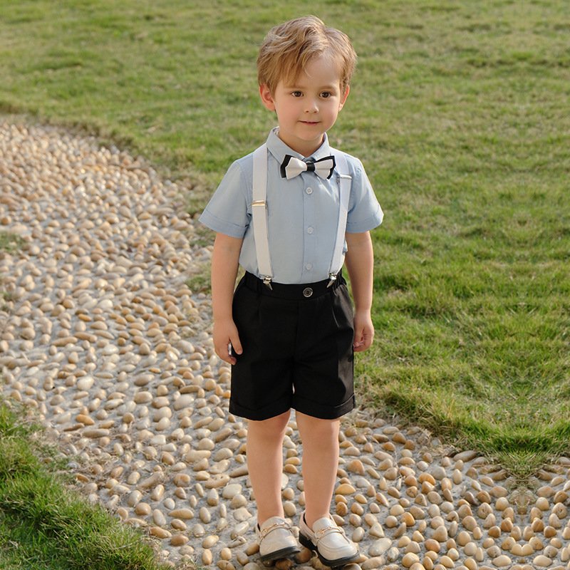 2023 High Quality Kid Boutique children's clothing Summer Gentleman Kids Party Wear Suit Elegant short-sleeved Kids Clothes Boys