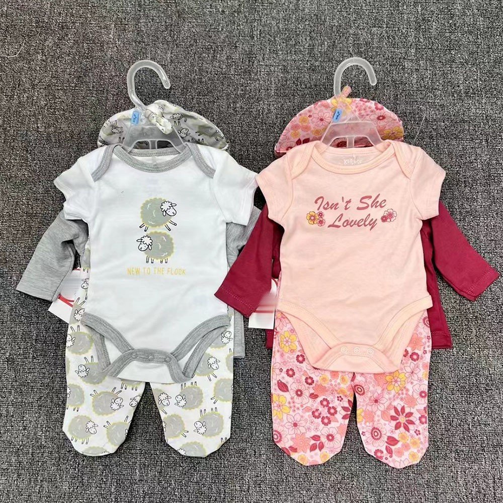 0-9months Newborn Baby Boys Girls Clothing Set Long Sleeve Infant 4 In 1 T-Shirt Trousers Hat Set For New Born Baby