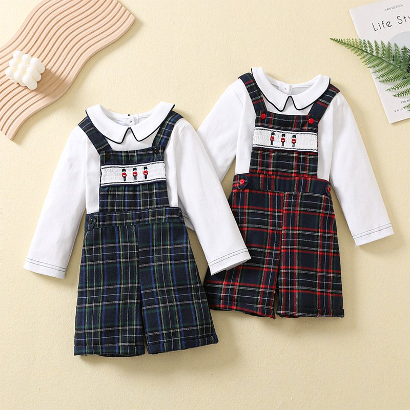 Spring and Autumn Kids Clothing Sets Kids Christmas Formal Attire Smocked Baby Boy Clothing Sets Embroidered Children outfit