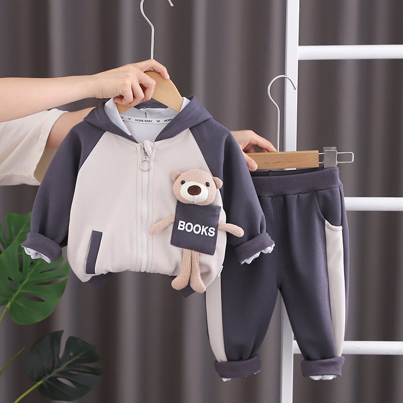 New Wholesale Winter Spring 2pcs Kid Hoodies and Pant Cartoon Bear Casual Clothing Sets for Boys