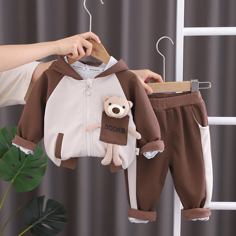 New Wholesale Winter Spring 2pcs Kid Hoodies and Pant Cartoon Bear Casual Clothing Sets for Boys